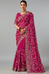 Pink Organza Saree with Sequin Embroidery Work