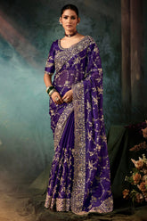 Purple Organza Saree with Sequin Embroidery Work