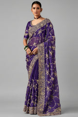Purple Organza Saree with Sequin Embroidery Work