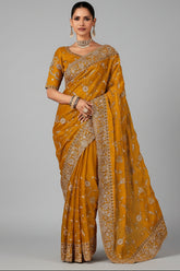 Yellow Organza Saree with Sequin Embroidery Work