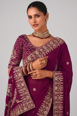 Purple Organza Saree with Embroidery - purple organza saree embroidery