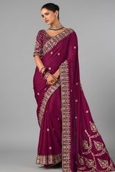 Purple Organza Saree with Embroidery