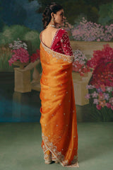 Orange Organza Sequin Cutdana Worked Saree - orange organza saree