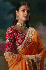 Orange Organza Sequin Cutdana Worked Saree - orange organza saree