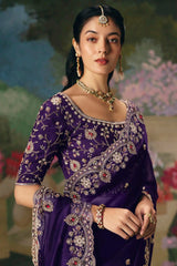 Purple Organza Scallop Border Sequin and Cutdana Worked Saree
