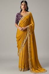 Yellow Satin Organza Sequin Cutdana worked Saree