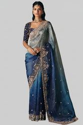 Blue Ombre Organza Sequin Cutdana worked Saree