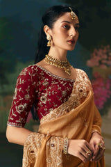 Light Orange Organza Sequin Cutdana Worked Saree