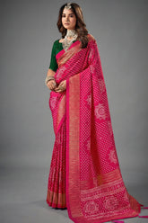 Pink Art Silk Bandhani Print Saree