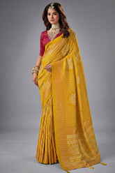 Yellow Art Silk Bandhani Print Saree