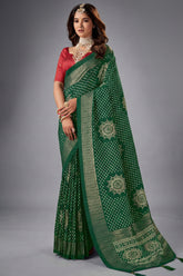 Green Art Silk Bandhani Print Saree