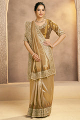 Light Golden Silk Saree with Embroidery