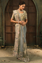 Smoky Grey Silk Saree with Embroidered Border - red silk saree embroidered
