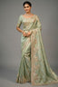 Light Pista Green Silk Saree with Embroidered Border - red silk saree embroidered