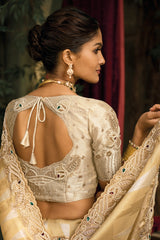 Rich Golden Beige Silk Saree with Embroidered Border