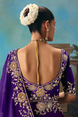Royal Purple Viscose Chiffon Saree With All Over Embroidery In Zari And Sequins