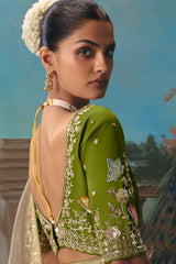 Beige Viscose Chiffon Saree With Elegant Embroidery