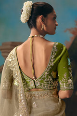 Beige Viscose Chiffon Saree With Elegant Embroidery