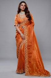 Orange Tissue Dola Silk Saree