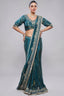 Orange Tissue Dola Silk Saree with Readymade Blouse and Applique Cutdana Work - orange silk saree