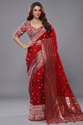 Red Gaji Silk Woven Saree