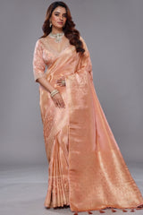 Light Peach Tissue Dola Silk Woven Saree