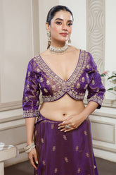 Palatinate Purple Tissue Dola Silk Woven Saree with Handworked Readymade Blouse - purple silk saree