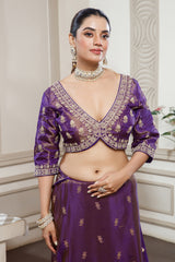 Palatinate Purple Tissue Dola Silk Woven Saree with Handworked Readymade Blouse - purple silk saree