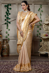 Light Yellow Tissue Silk Saree with Cutdana and Beaded Worked - yellow silk saree