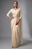 Ivory Two-Tone Satin Silk Ready-to-Wear Saree with 3D Applique Jacket & Belt