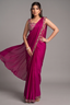 Fuchsia Pre-Stitched Satin Saree with Zardosi Embroidered Blouse and Sheer Cape