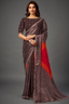 Espresso Coffee Digital Bandhani Saree with Pearl and Stone Handwork