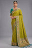 Lime Green Art Silk Saree with Elegant Zari Checks and Contrast Floral Border