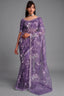 Lavender Purple Tissue Organza with All Over Floral Embroidery
