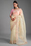 Ivory Cream Tissue with Pastel Pink Floral Embroidered Border & Shimmer Highlights
