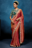 Rose Gold Dual-Tone Saree With Emerald Green Peacock Embroidered Blouse