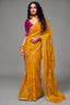 Mustard Yellow Organza Satin Saree With Heavy Sequin Embroidery And Contrasting Magenta Blouse