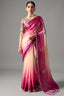 Magenta Dual-Tone Ombre Tissue Saree With Dhaga Embroidery