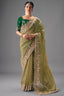 Olive Green Translucent Saree with Dense Border Embroidery