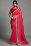 Raspberry Red Organza Satin Saree with Embroidery