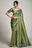 Olive Green Organza Saree Elevated With A Heavily Worked