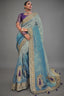 Grey to Blue Ombre Crepe Jacquard Saree with Jarkan Hand Work