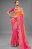 Orange To Rani Pink Gradient Crepe Jacquard Saree Highlighting Pearl Embellishment