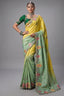 Lemon Yellow To Meadow Green Ombre Crepe Jacquard Saree with Metallic Cutdana And Moti Border