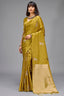 Muted Sage Green Satin Silk Saree with Metallic Tiger Weaves And Geometric Zari Border