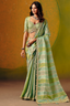 Seafoam Mint Striped Two Tone Jacquard Silk Saree with Showcasing Metallic Weaving