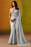 Ice Silver Grey Striped Smooth Zari Silk Saree with Embroidered Border
