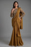 Ochre Gold Shimmer Organza Pre-Draped Saree featuring Corset