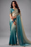 Dual-Tone Turquoise Cyan Fendy Satin Saree with Embellished Border