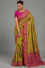 Parrot Green Shana Silk Kachhi & Mirror Handwork Saree